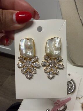 Gold Mother-of-Pearl and Crystal Statement Earrings